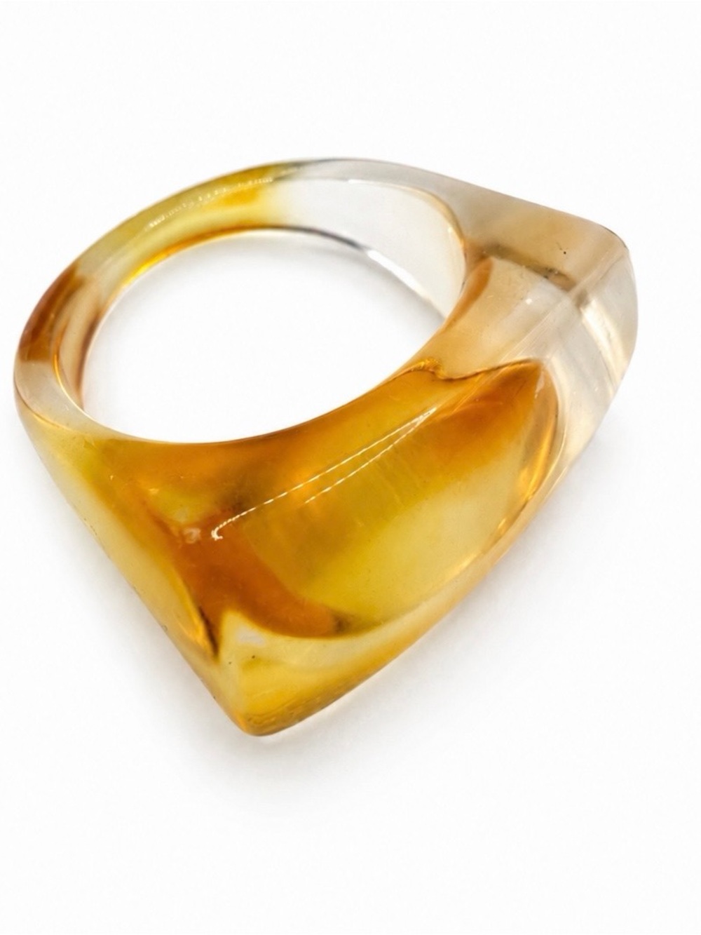 Vtg Honey Amber Lucite Resin Ring 9 Chunky Clear Mod Retro '70s Geometric Marble